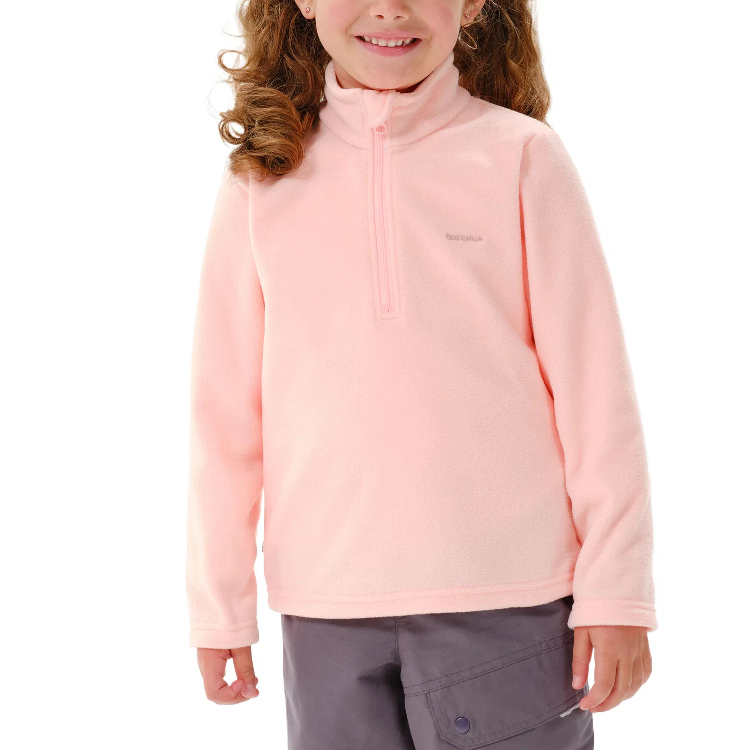 Детское пальто на флисовой подкладке Velvet feel Coat MH100 DECATHLON, Fluorescent Light Coral