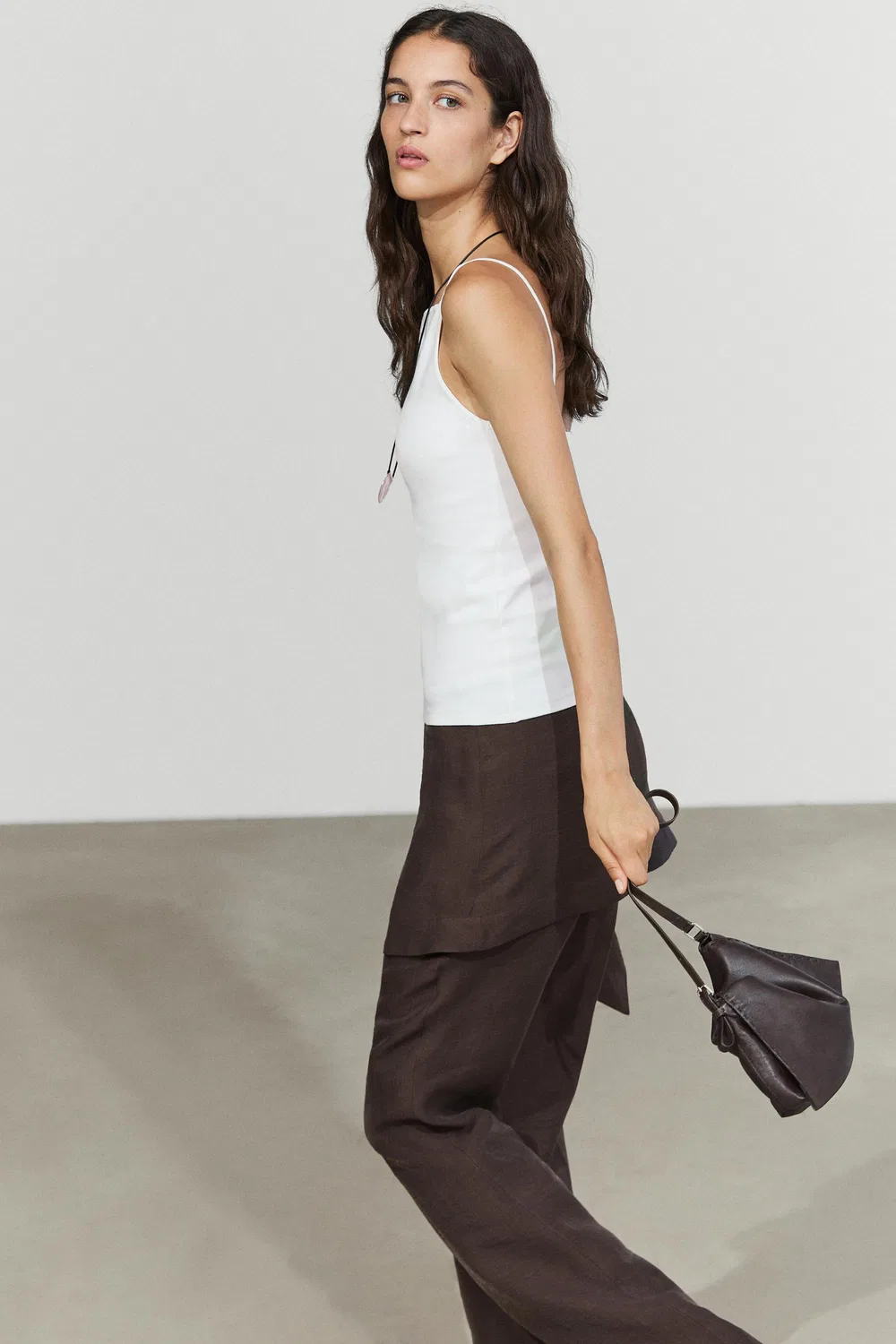 Топ-камисоль Massimo Dutti Cotton Blend, белый — фото 4