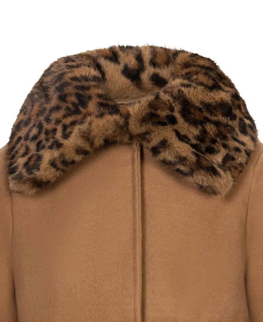 Пальто с двойным бантом и меховым воротником S Rothschild & CO, Camel Leopard — фото 3