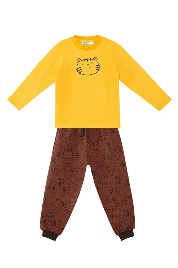 Детский комплект из футболки и брюк с принтом Sportswear Denokids, Sarı — фото 3
