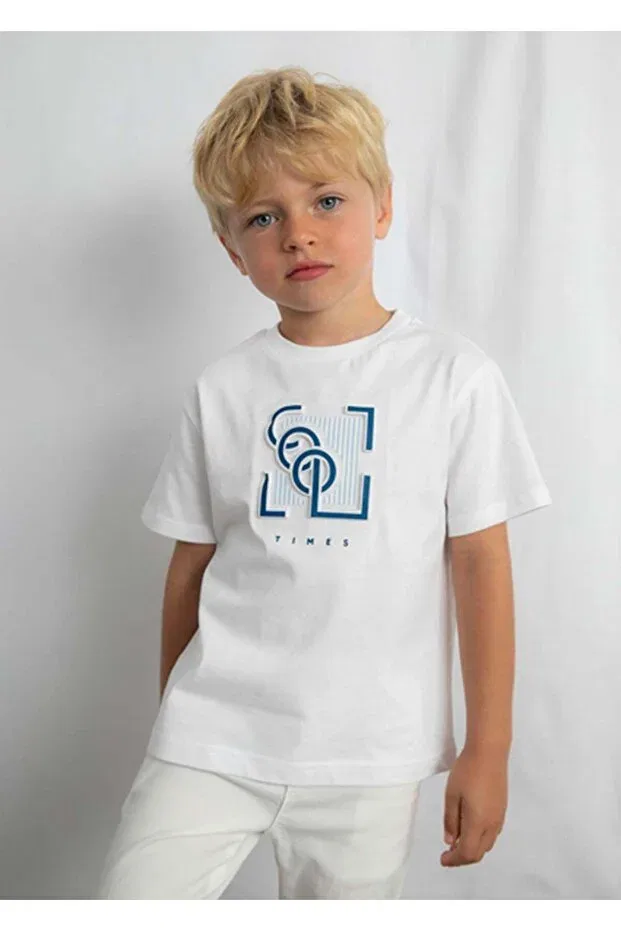 Детская футболка для мальчиков с принтом Summer Boy's Embossed Printed Tshirt Mayoral, White — фото 2