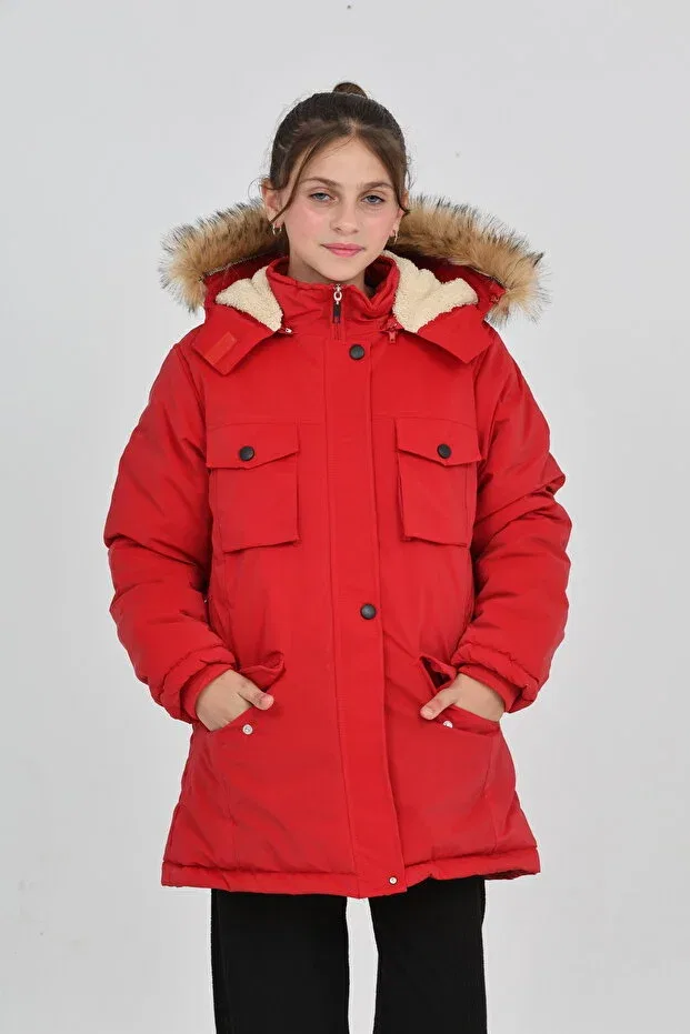 Детское пальто для девочек с капюшоном Kurak Tekstil, Red