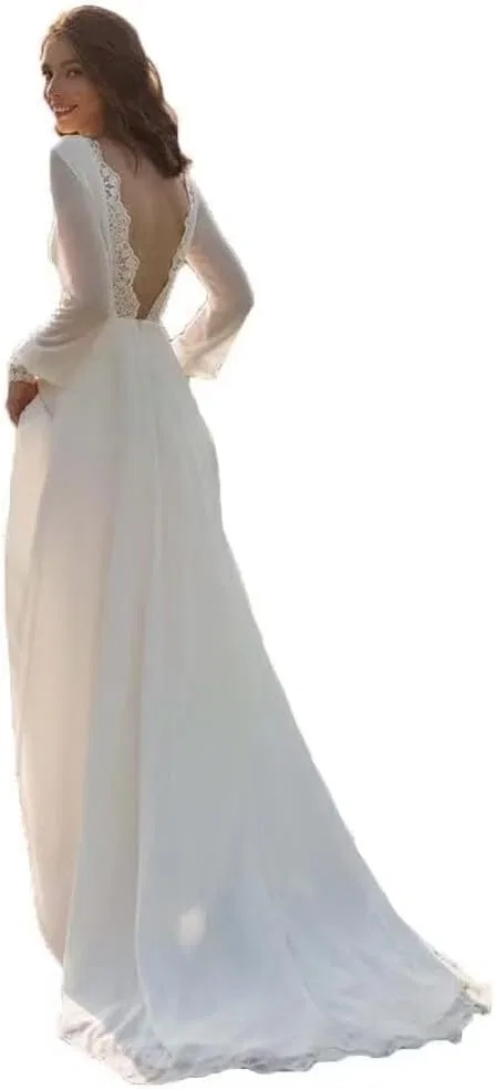 Женское свадебное платье с длинным рукавом и шлейфом, Ivory