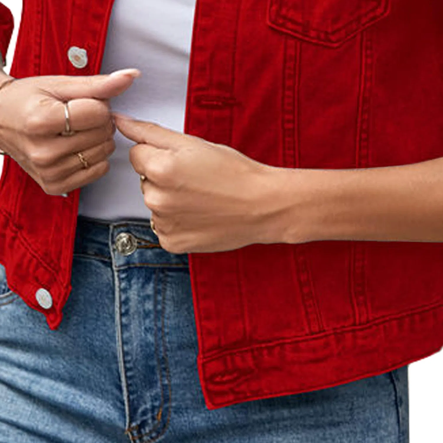 Женская джинсовая куртка с длинным рукавом, стрейч, Slim Fit, Rosso — фото 4