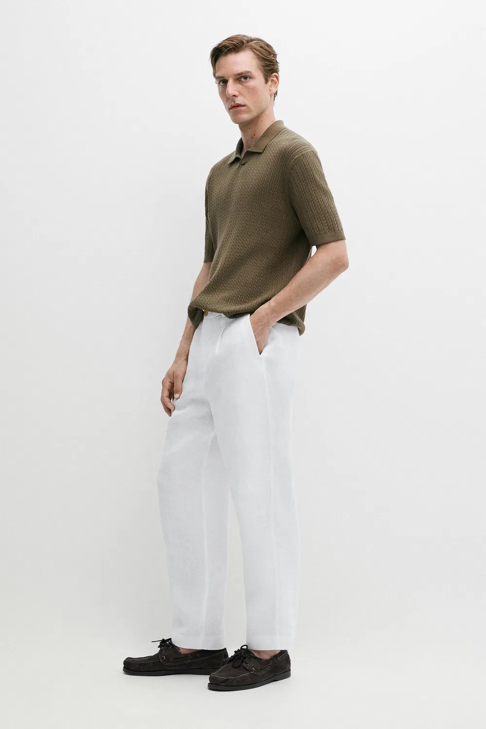 Поло-свитер Massimo Dutti, крупной вязки, зеленый