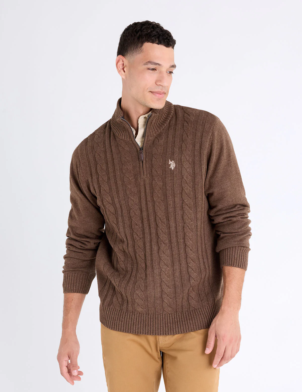 

Свитер U.S. Polo Assn 1/4 Zip Cotton Cable, коричневый