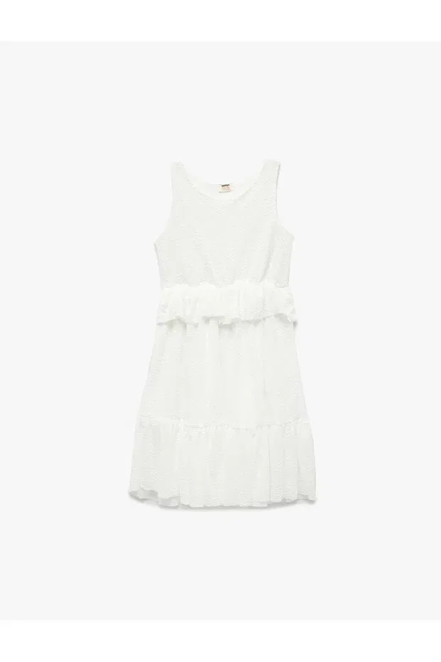 Детское платье для девочек кружевное с воланами Ruffled Lace Detailed Layered Crew Neck Strap Dress Koton, Ecru