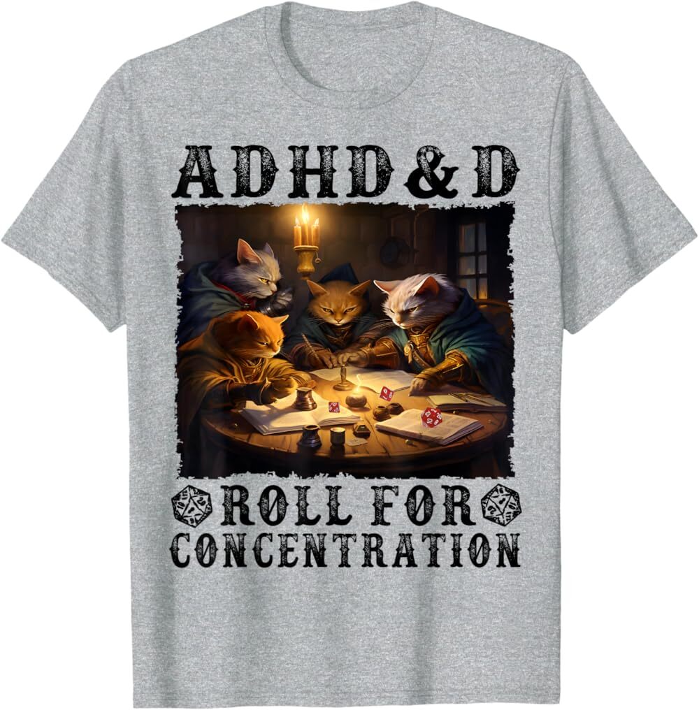 

Мужская футболка Funny Tees Gamer RPG Apparel Cats RPG Gamer Roll For Concentration, светло-серый