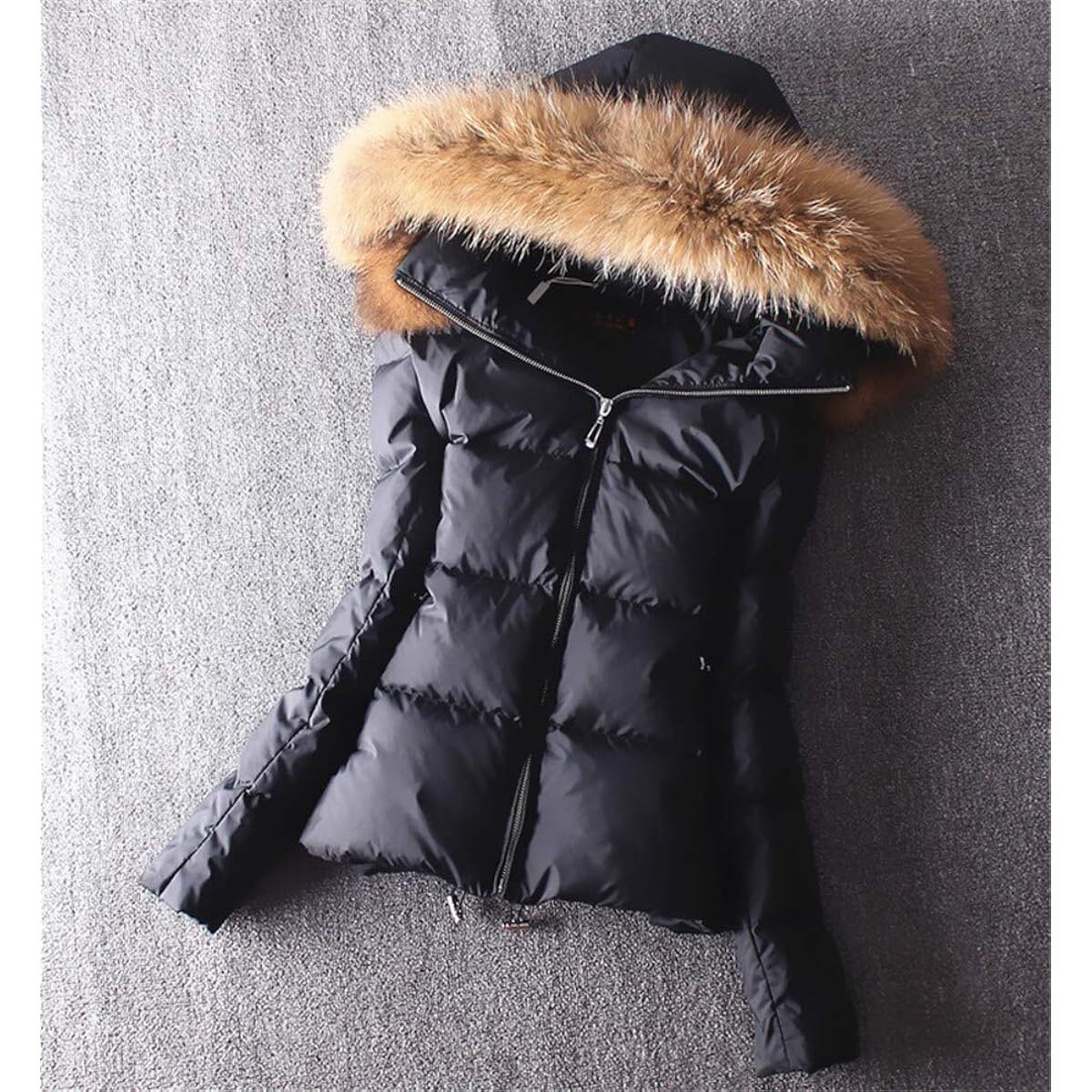 Пуховик Ace Shock With Fur Hood Warm Short Slim Fit Winter Women's, черный/бежевый — фото 2