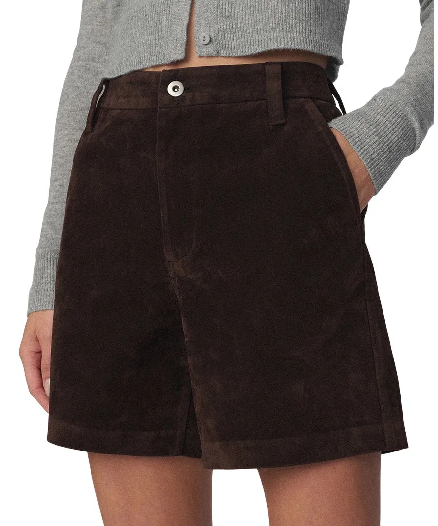 Шорты с высокой посадкой из искусственной замши Harlowe Joe's Jeans, Dark Chocolate — фото 3