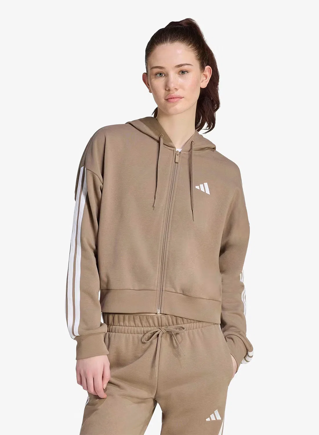 Худи с капюшоном и молнией на мягком футере 3-Stripes Adidas, хаки