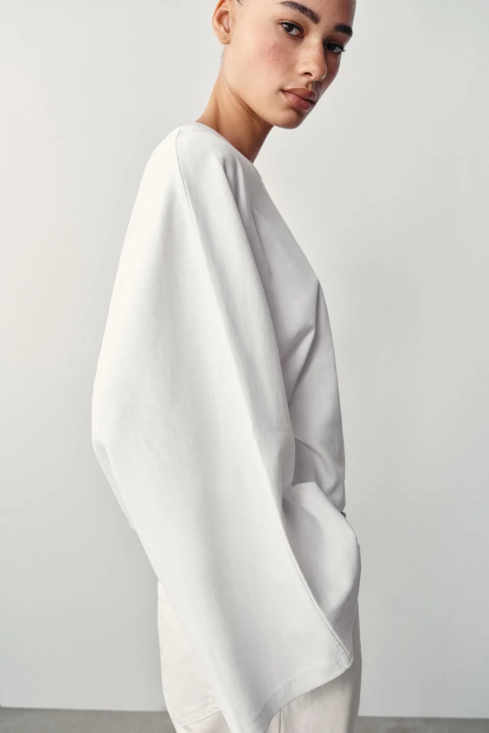 Хлопковая футболка с широкими рукавами ZARA, White — фото 4