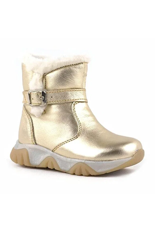 Детские ботинки для девочек кожаные Shiny Gold Leather Baby And Kids Boots Rakerplus, Gold — фото 2