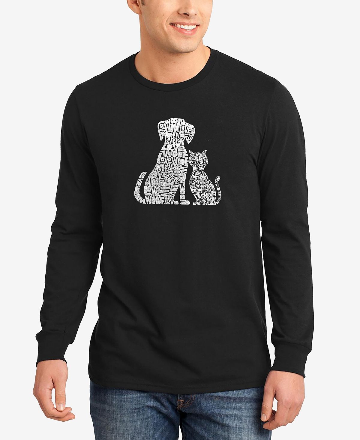 

Мужская футболка с длинными рукавами и надписью word art dogs and cats LA Pop Art, черный