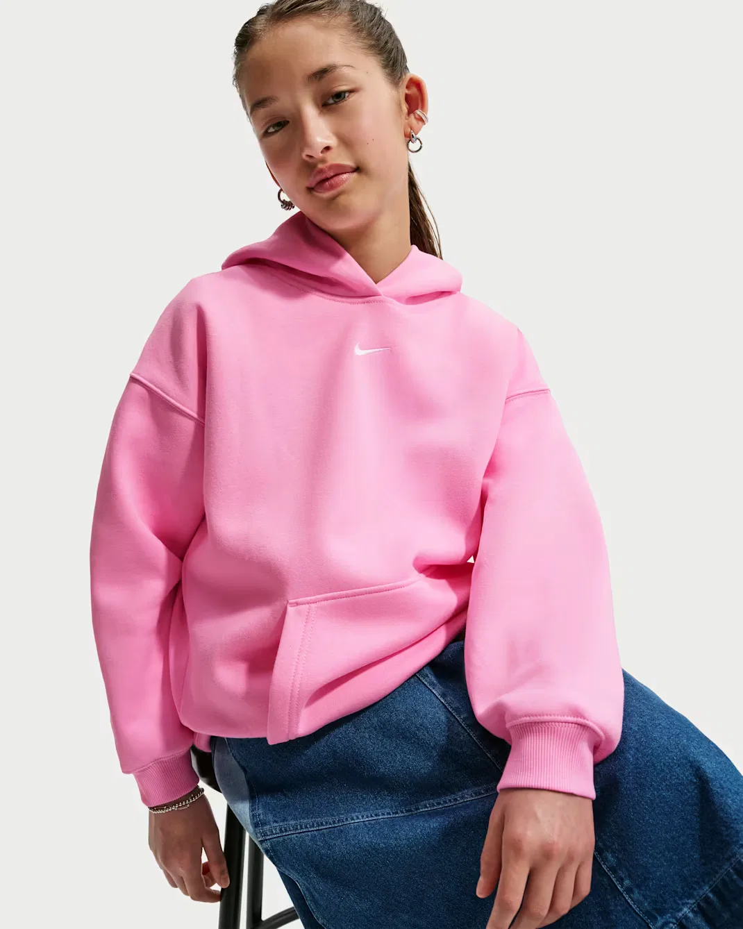 Детская толстовка с капюшоном оверсайз Nike Sportswear Studio Fleece, Pink Rise/White — фото 3
