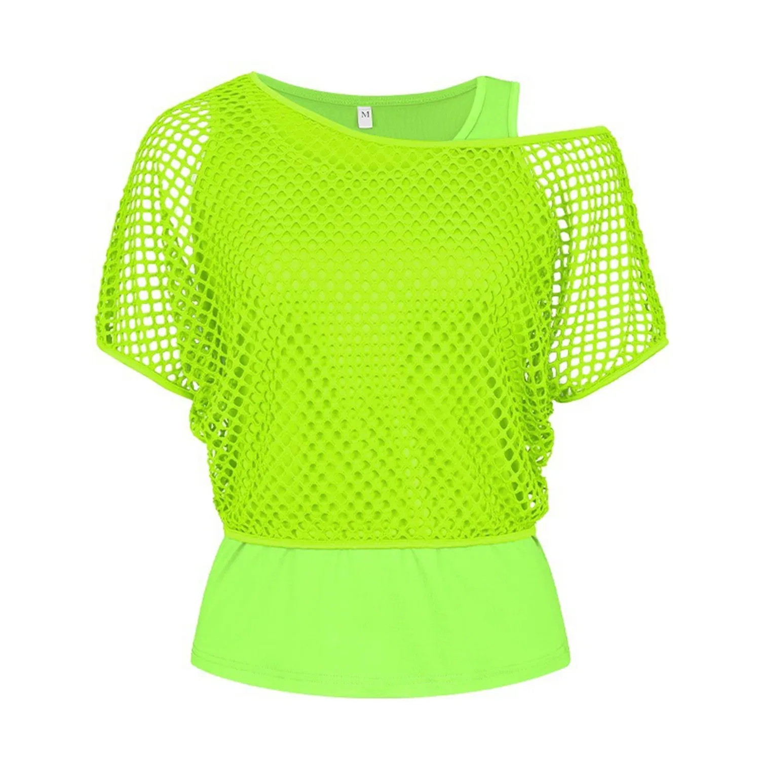 Женская футболка с открытыми плечами SexyFluo 80s Top, Green — фото 4