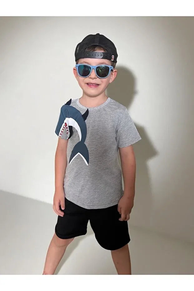 Детская футболка с принтом 3D shark design Patriko, Gray — фото 3