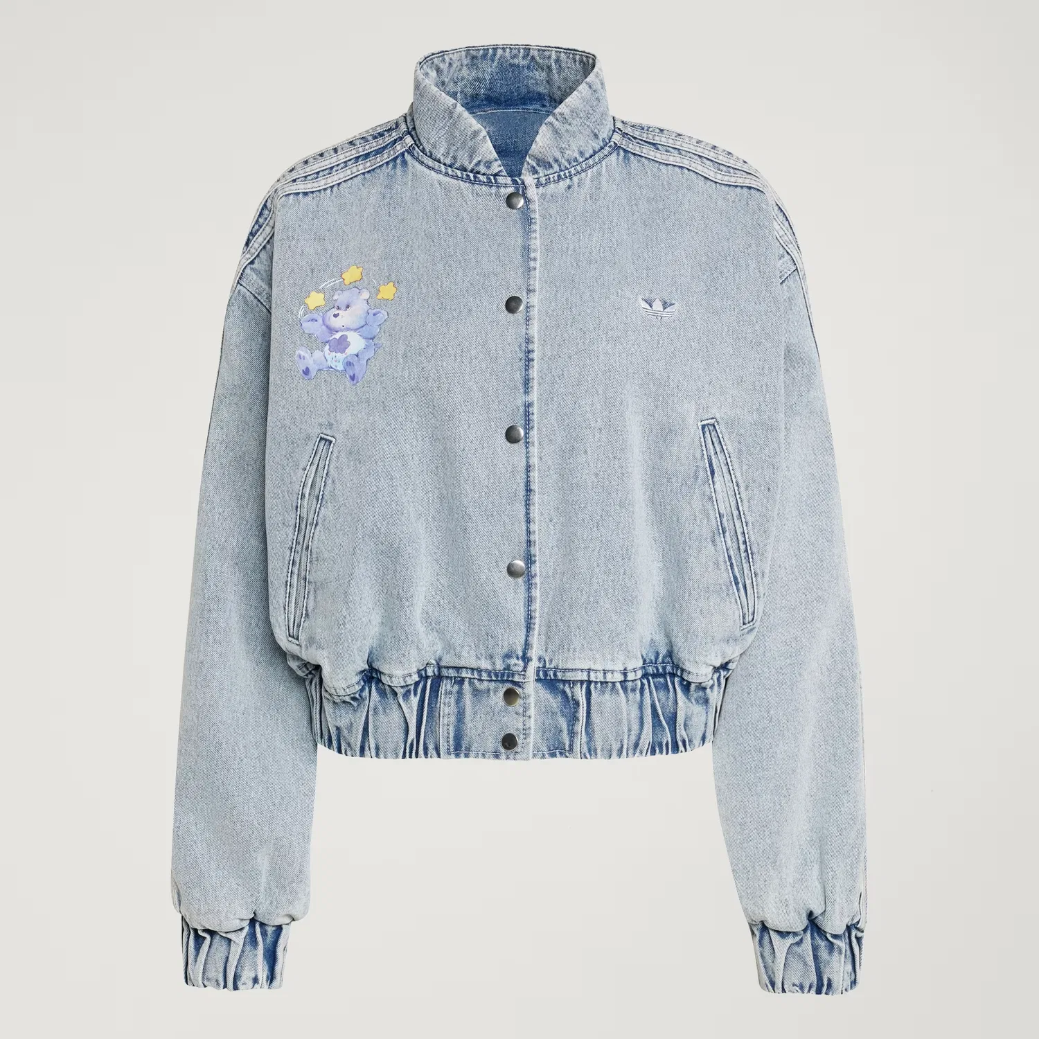 Женская джинсовая куртка-бомбер оверсайз Care Bears Adidas Originals, небесно-голубой — фото 4