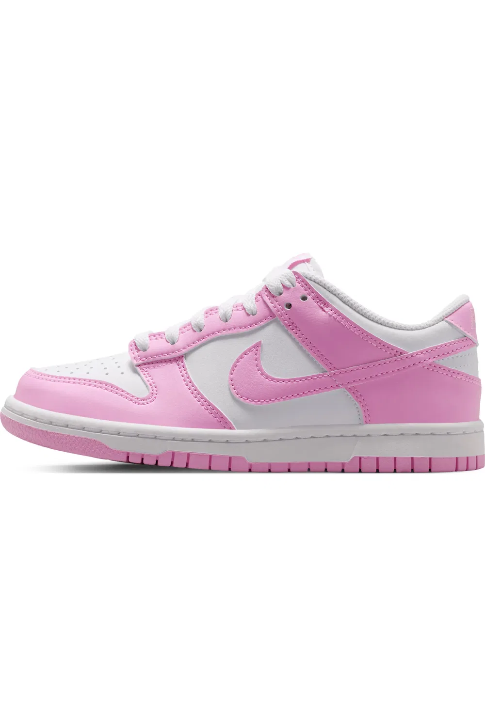 Детские кроссовки баскетбольные Dunk Low Nike, White/White/White/Pink Rise