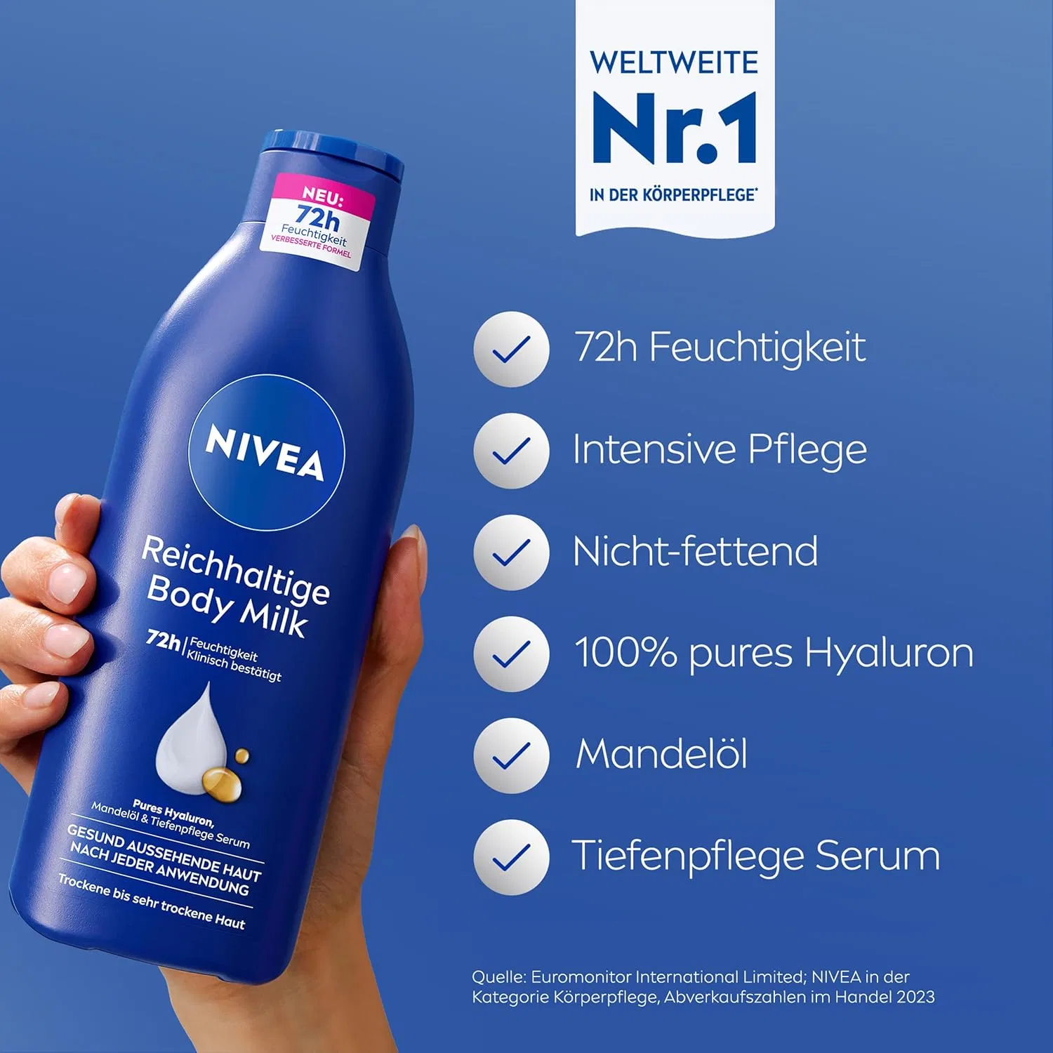 Питательное молочко для тела с гиалуроном и миндальным маслом NIVEA Rich Body Milk Nivea, White — фото 2