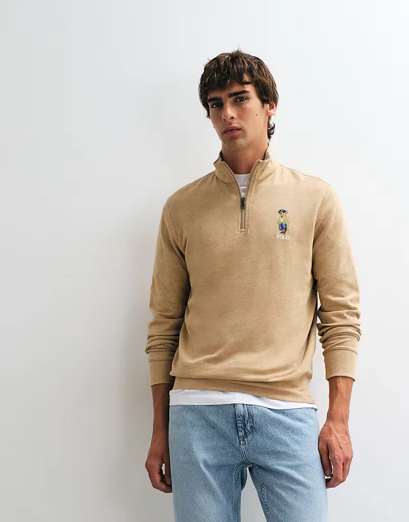 Бежевый джемпер Polo Ralph Lauren с логотипом и застежкой-молнией до середины груди — фото 3