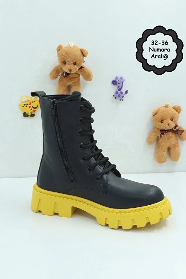 Детские ботинки для девочек на плоской подошве Moda Lime, Skin Black Yellow