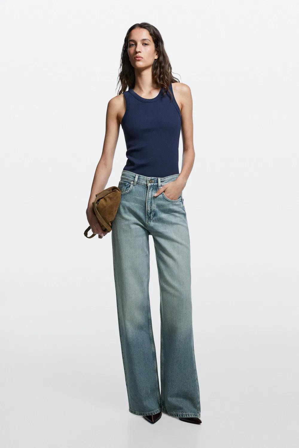 Джинсы Massimo Dutti High-Waist Wide-Leg, синий