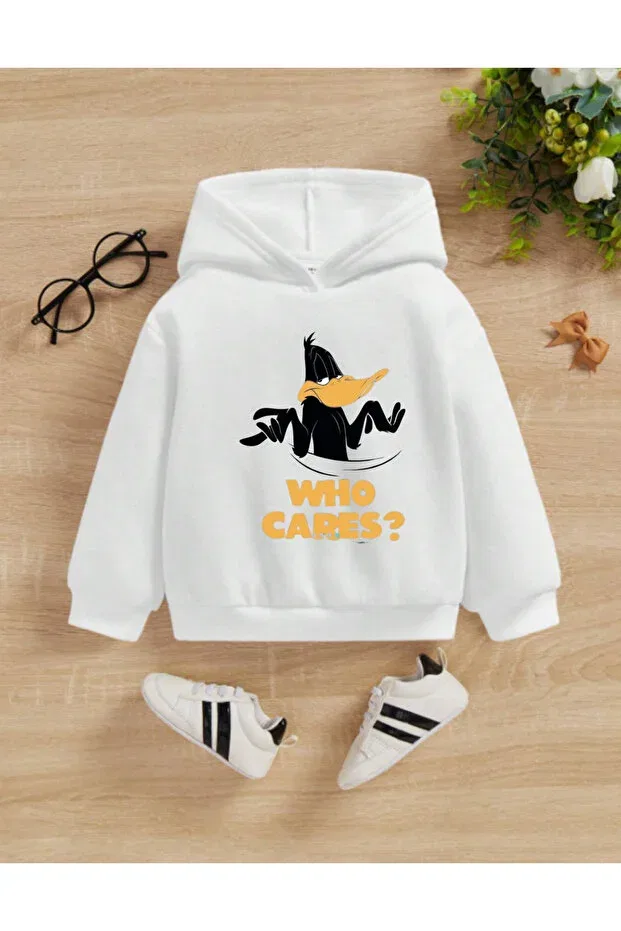 Детское худи с принтом Daffy Duck Printed Hooded Sweatshirt Aemi, White