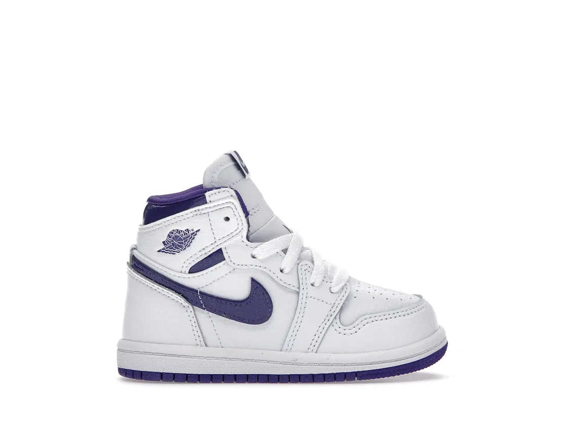 Детские кроссовки высокие Court Purple Jordan 1 Retro High Jordan, White/Court Purple