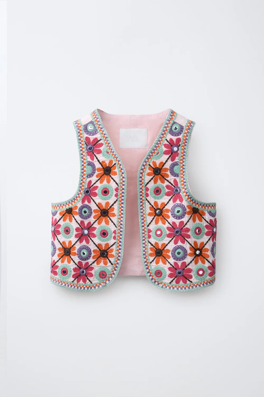 Вышитый жилет с зеркальной отделкой ZARA, Multicoloured