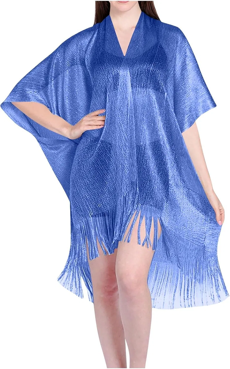 Женская пляжная накидка с бахромой Mesh Sheer, Blue — фото 2