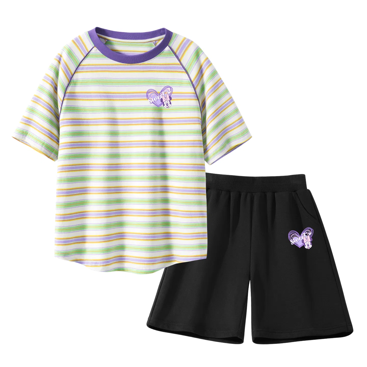 Детский спортивный костюм, круглый вырез, тонкий, дышащий, Disney, Purple Stripes, Black