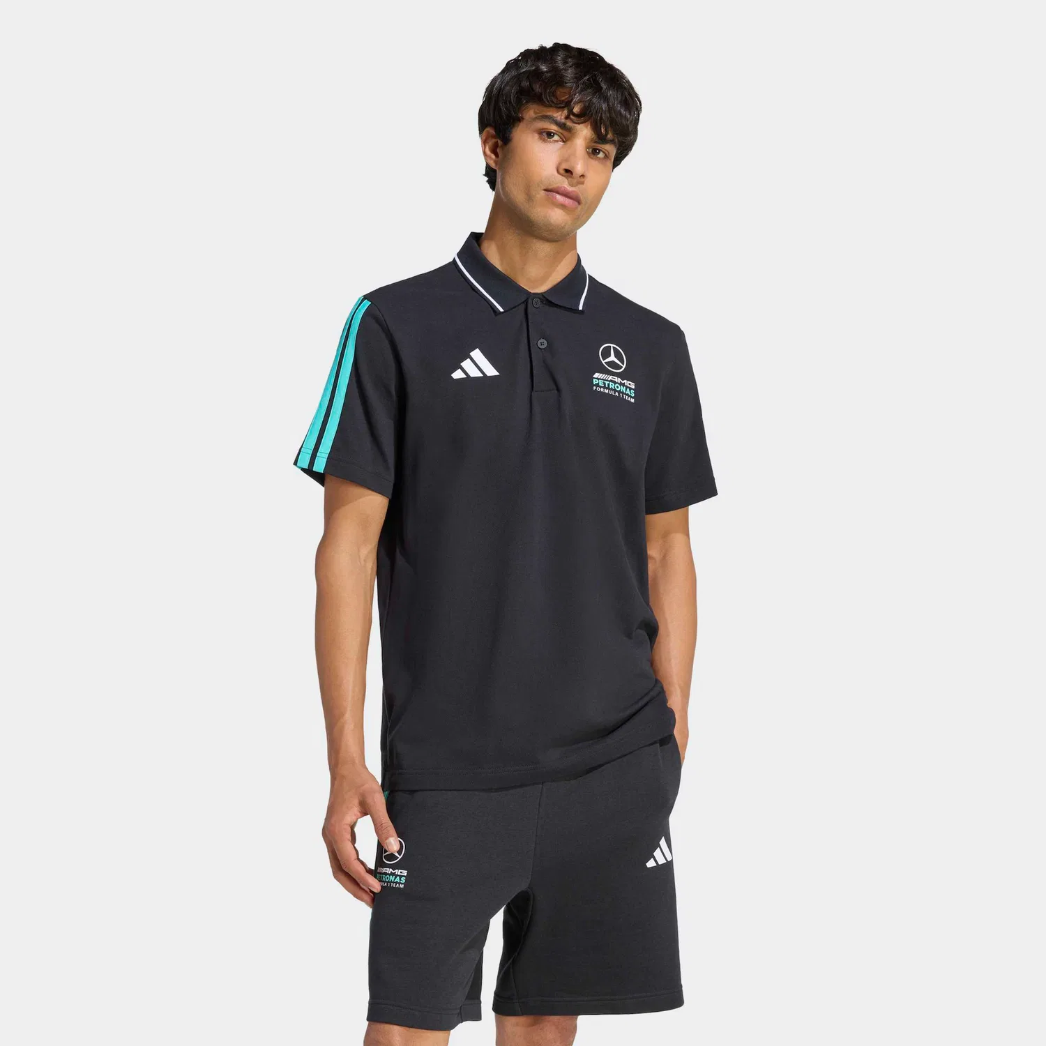 Мужское поло с логотипом Mercedes-AMG Petronas Adidas Performance, Black/Semi Mint Rush
