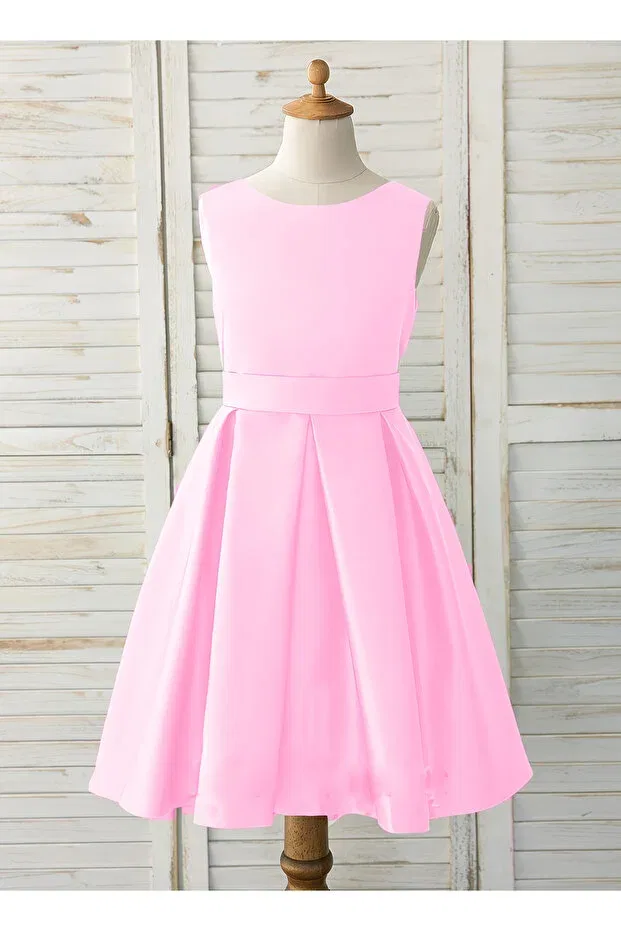 Детское платье для девочек сатиновое с бантом Party Nsmlife, Candy Pink