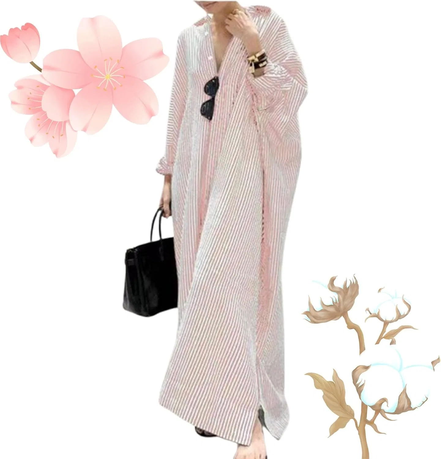 Женское свободное платье-рубашка с карманами, Light Pink