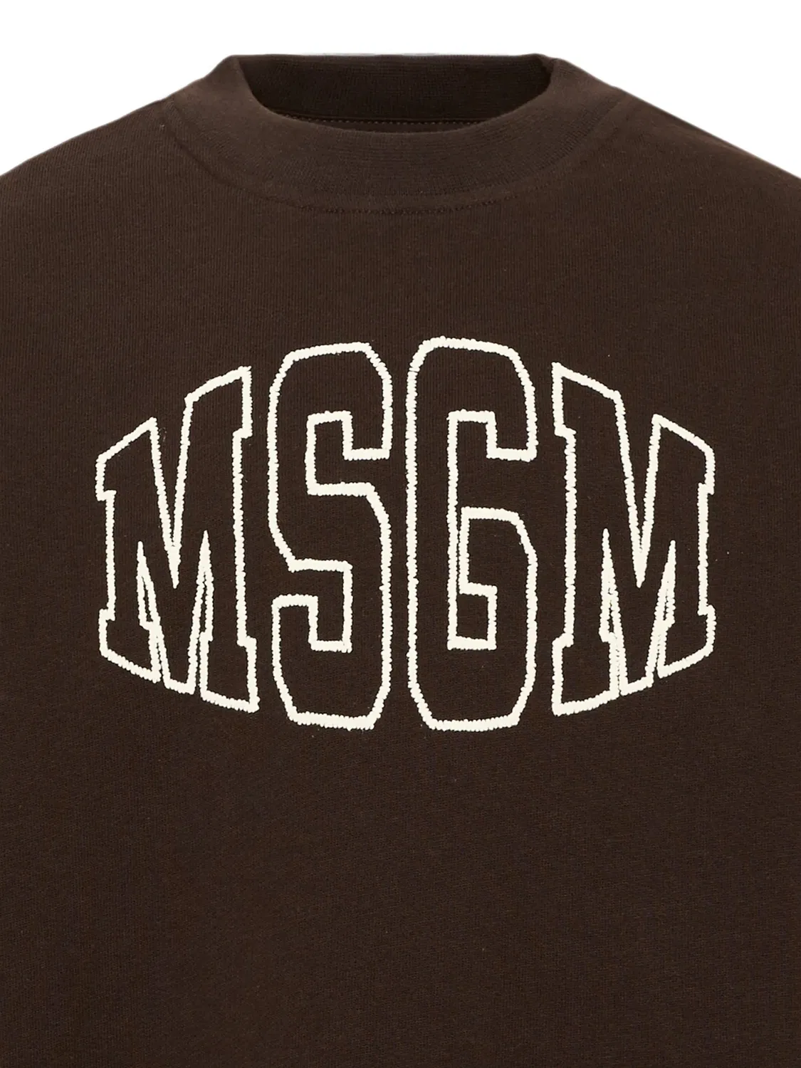 Хлопковый свитшот с вышитым логотипом MSGM, коричневый — фото 2
