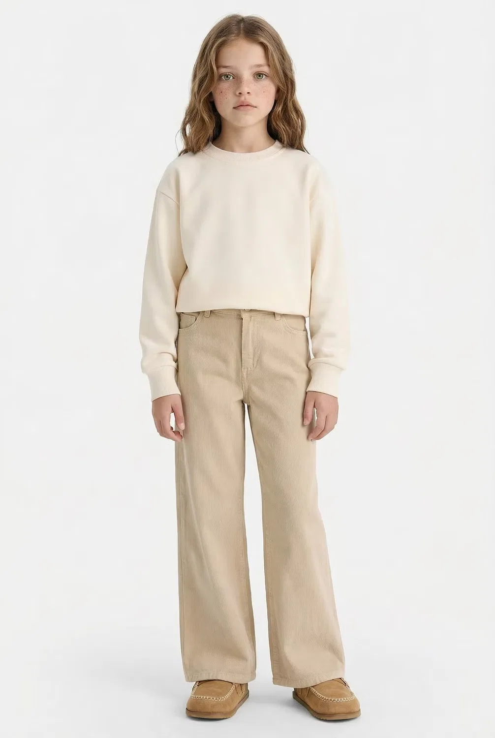 Свитшот с длинным рукавом Girl relax fit crew neck basic Defacto, экрю — фото 2