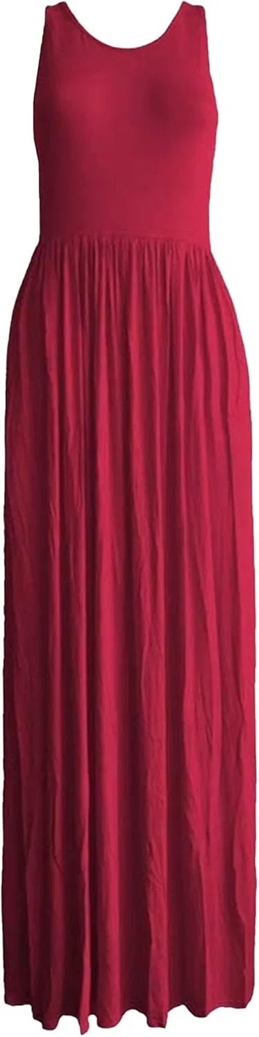 Женский летний свободный сарафан с карманами, Wine Red