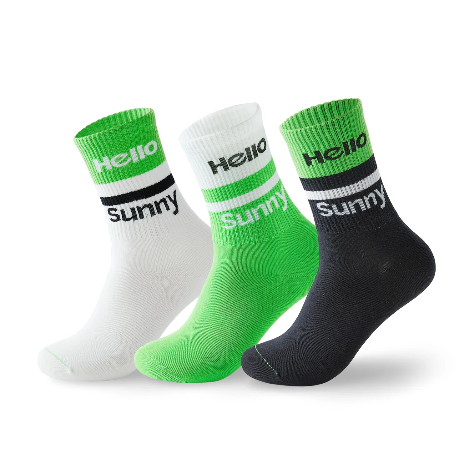 Детские носки с принтом 3 пары Hello Sunny, White Blue Green Black