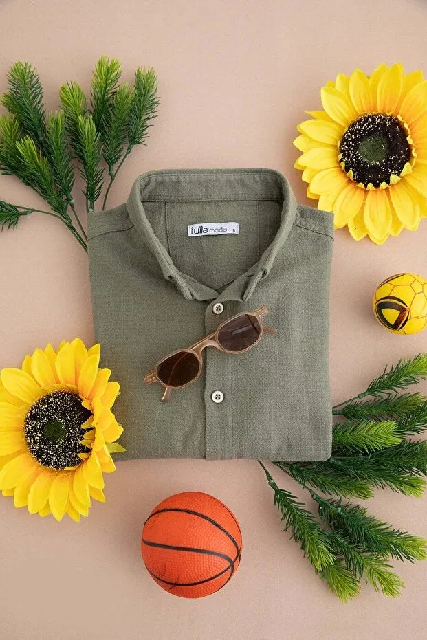 Детская рубашка для мальчиков льняная с длинным рукавом Fulla Moda, Khaki — фото 2