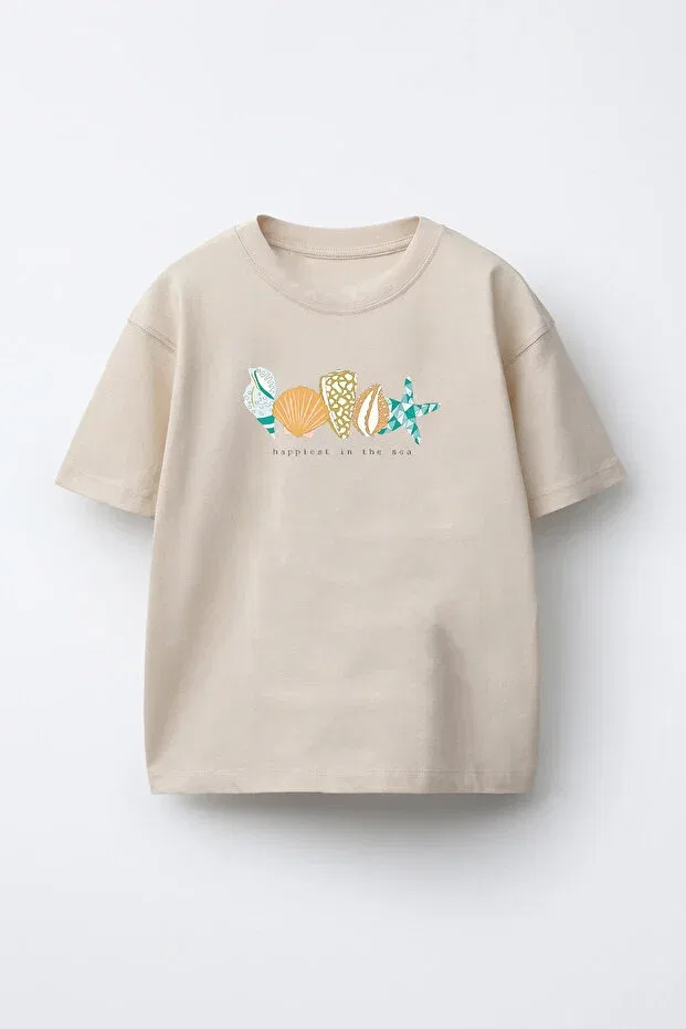 Детская футболка оверсайз с принтом Summer Printed Unisex Kids Oversize T-Shirt C.C.L. Coccolin Kids Baby Clup, Beige