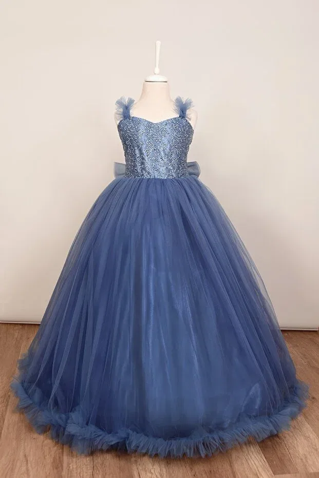 Детское платье для девочек с пайетками Glam Terzioğlu Giyim, Dark Blue