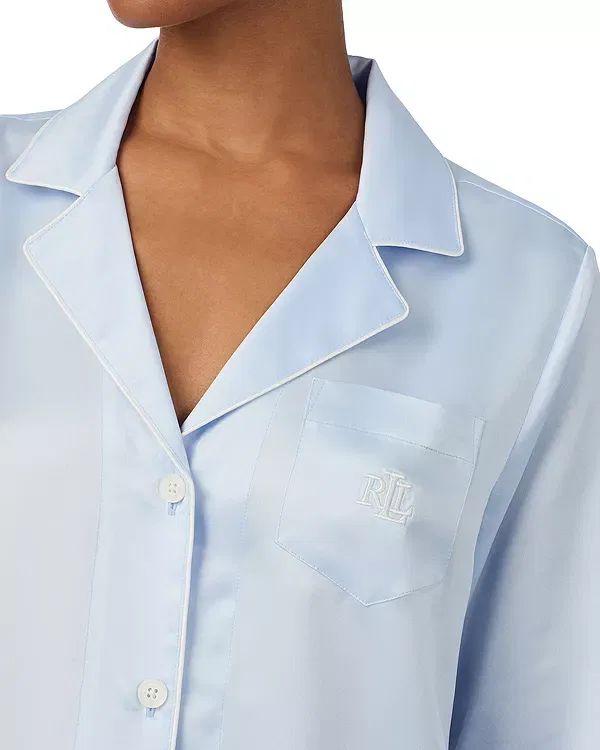 Женский комплект пижамы из сатина с длинным рукавом Ralph Lauren, синий — фото 2