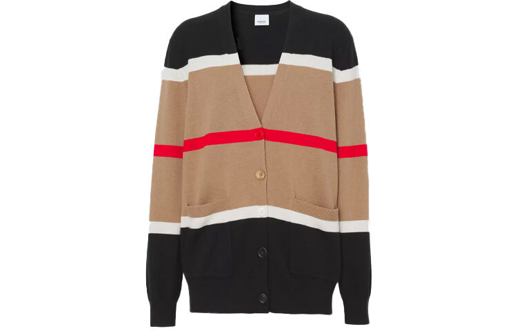 

Кардиган на пуговицах в полоску Burberry, цвет Camel