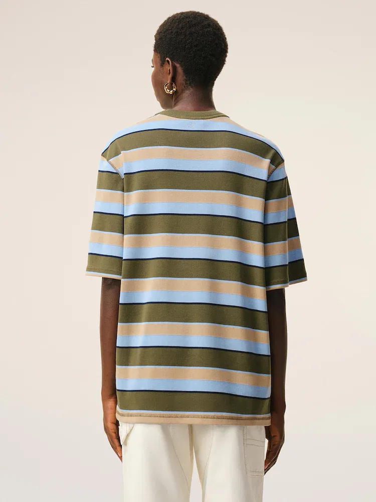 Футболка с полосками Oversize Fit с патчем Oval Ami AMI PARIS, Sky Blue — фото 4