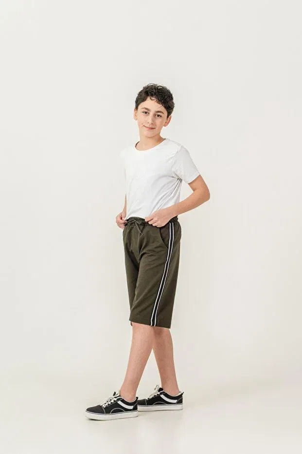 Детские шорты для мальчиков с боковыми полосками Mışıl Kids, Khaki — фото 3