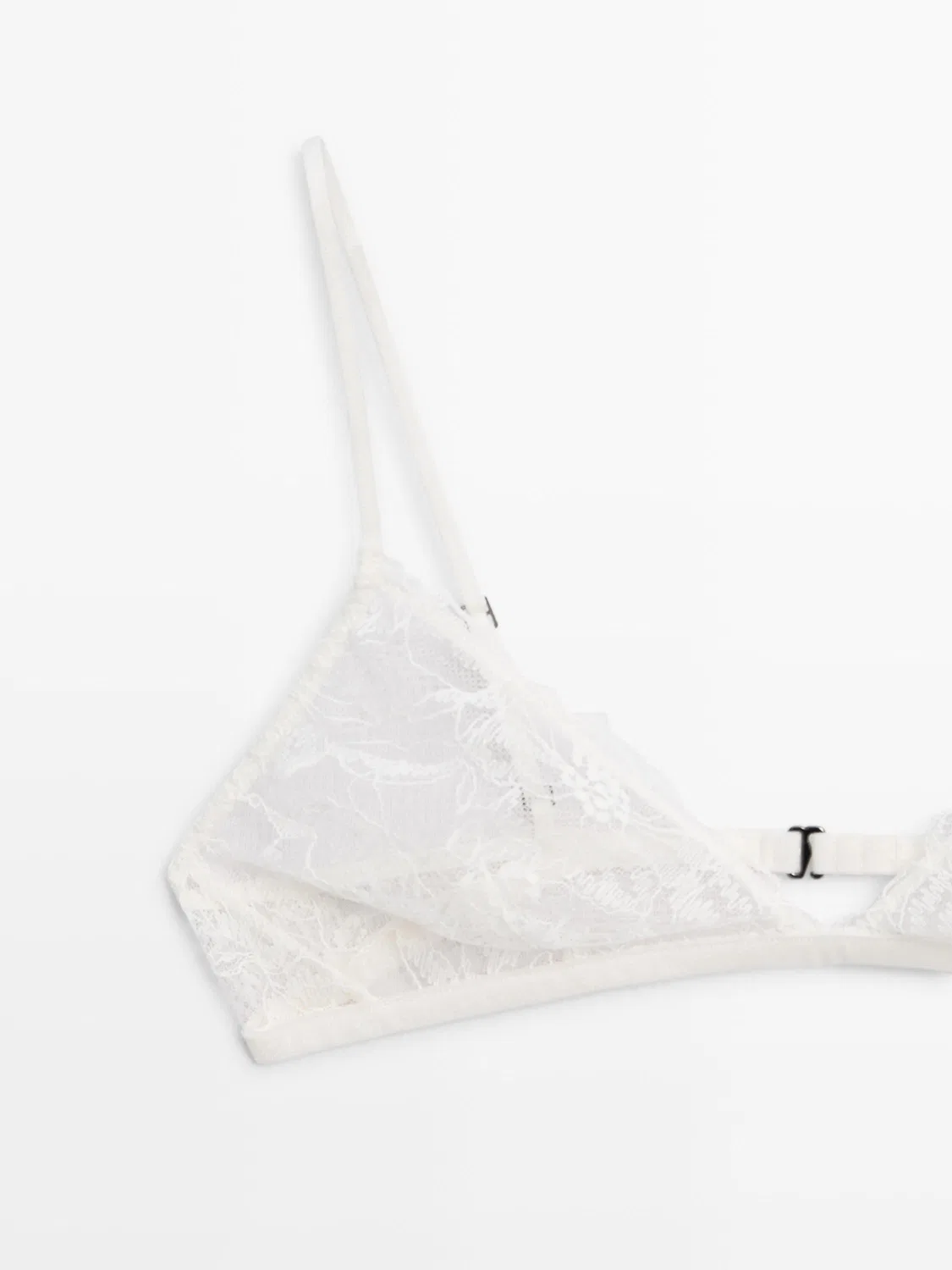 Бюстгальтер-бралетт Massimo Dutti Lace With Scalloped Details, кремовый — фото 4
