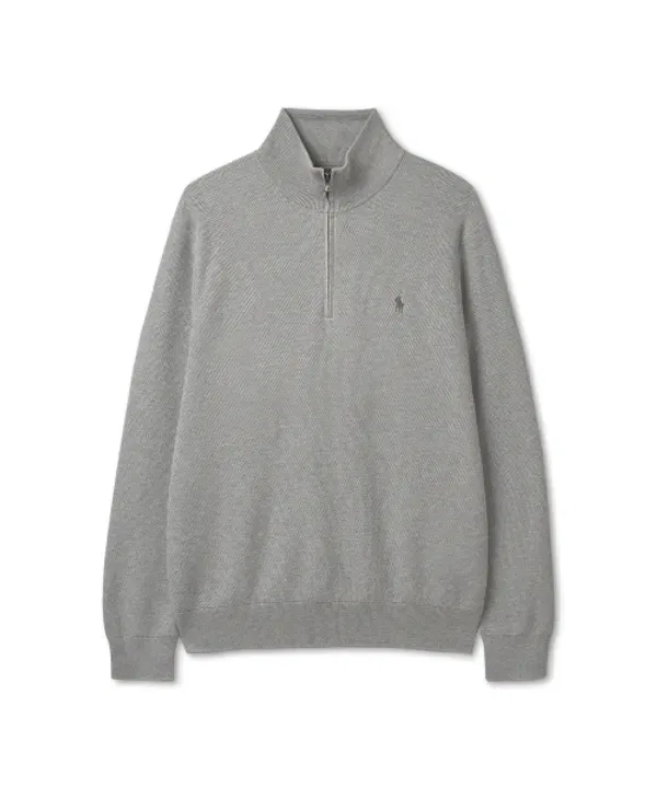 Свитер с четверть-застежкой, хлопковый, Polo Ralph Lauren, серый