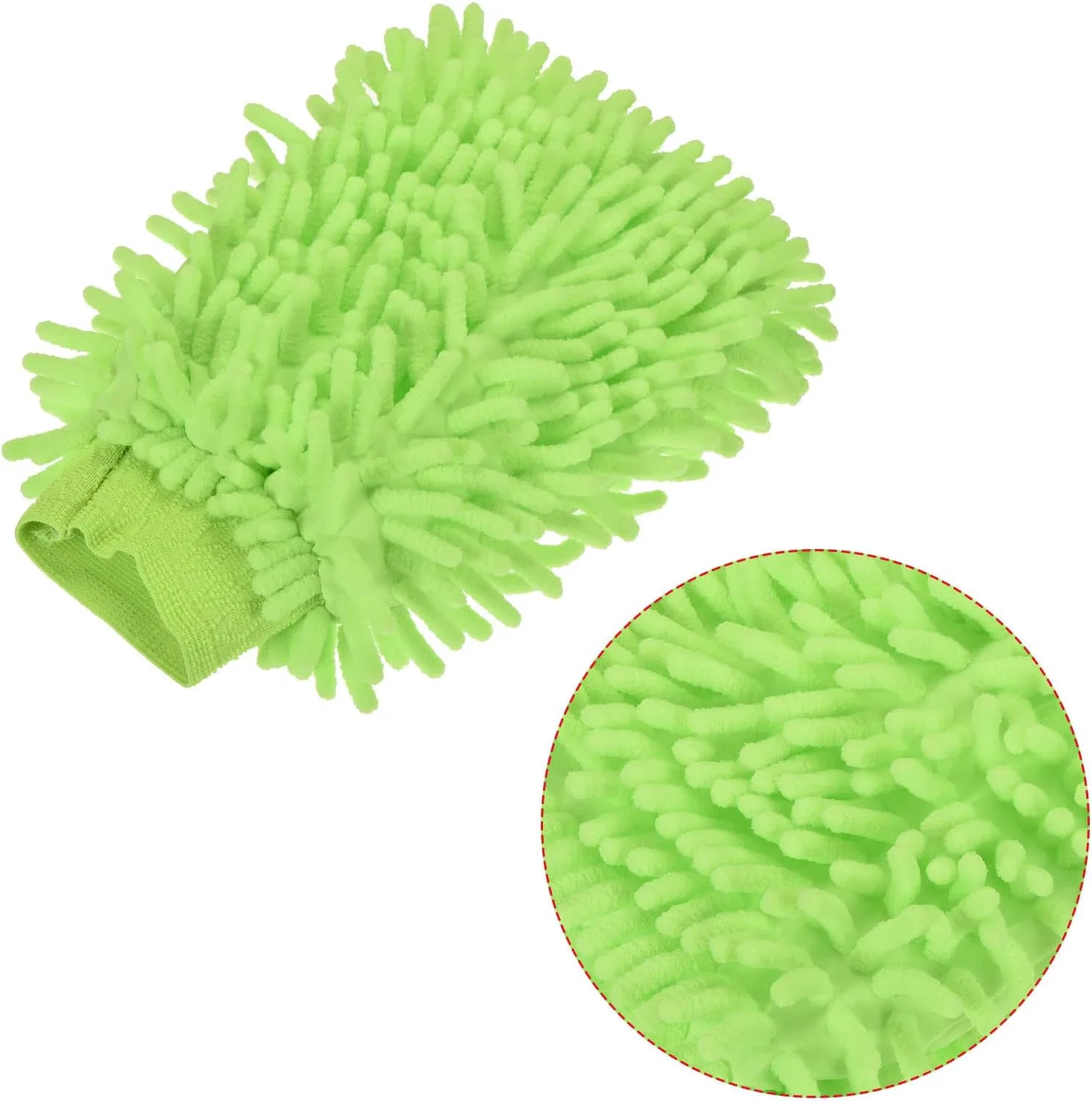 Микрофибровая варежка для мытья, 2 шт, Chenille, 220x150 мм, Light Green Sourcing Map — фото 4