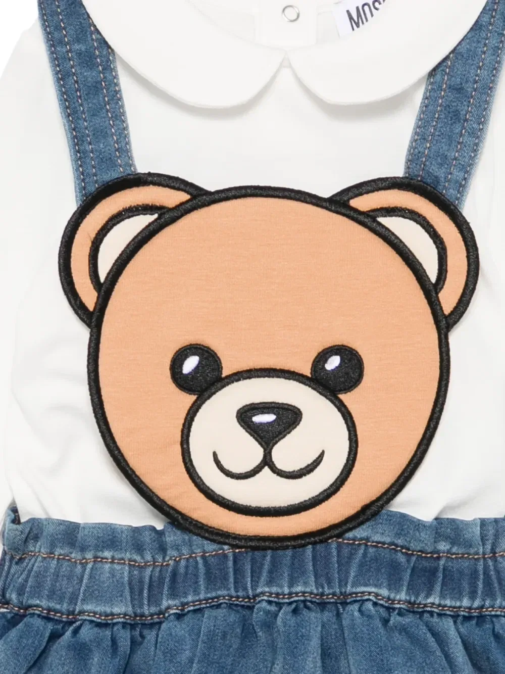 Джинсовый сарафан с плюшевым мишкой комплект из двух Moschino Kids, белый — фото 3